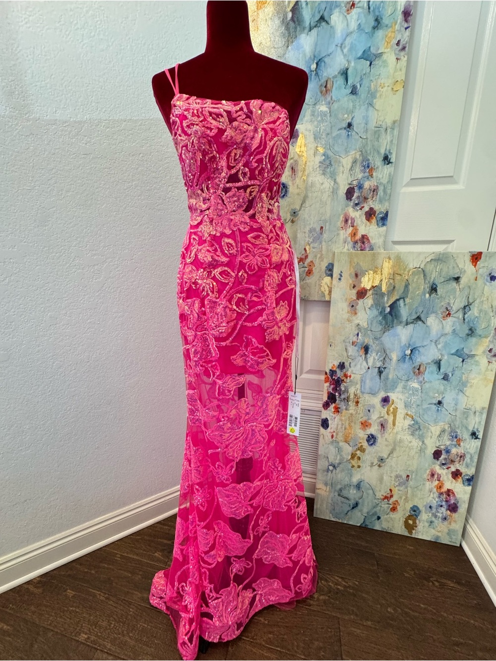 NWT Jovani Sz 8 Hot Pink Sequin Mermaid Dress 38463